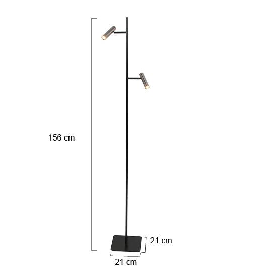 Vloerlamp Lumo – Zwart met Staal | 2-Lichts LED Leeslamp met Touchdimmer