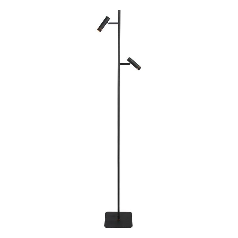 Vloerlamp Lumo – Zwart met Goud accenten | 2-Lichts LED Leeslamp met Touchdimmer