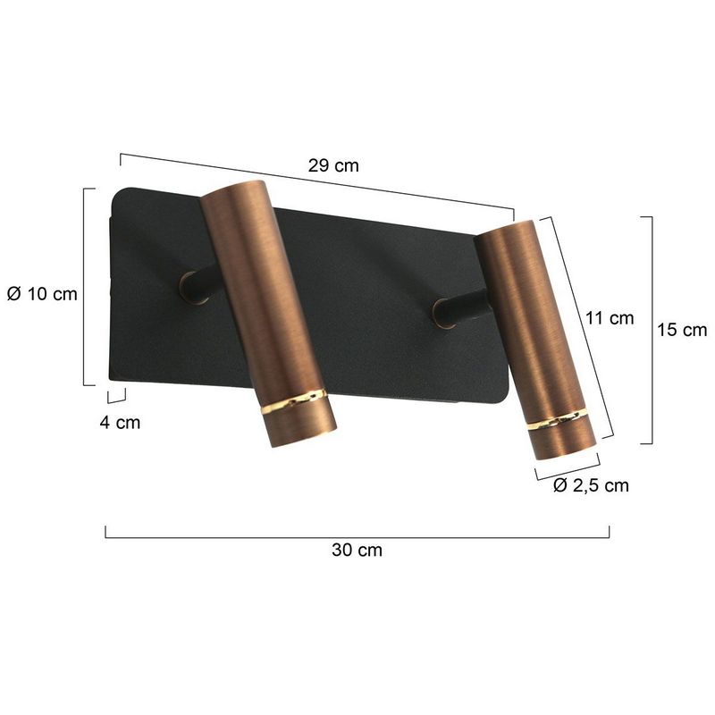 Lumo 2-Lichts Spot Brons/Zwart 2 x 480Lumen (2700Kelvin Warm wit)