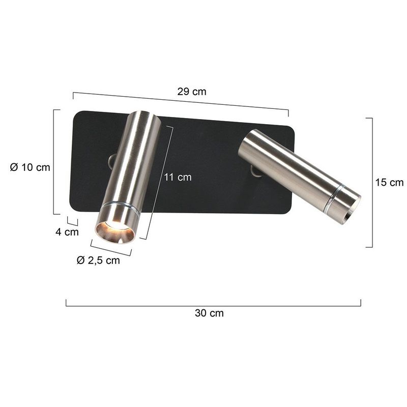 Lumo 2-Lichts Spot Staal/Zwart 2 x 480Lumen (2700Kelvin Warm wit)