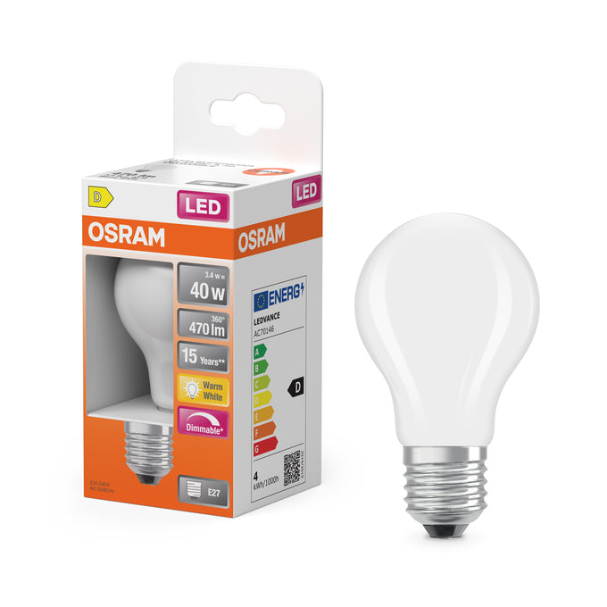 Osram LED Standaard lamp A60 dimbaar 3,4w/E27 40watt MAT
