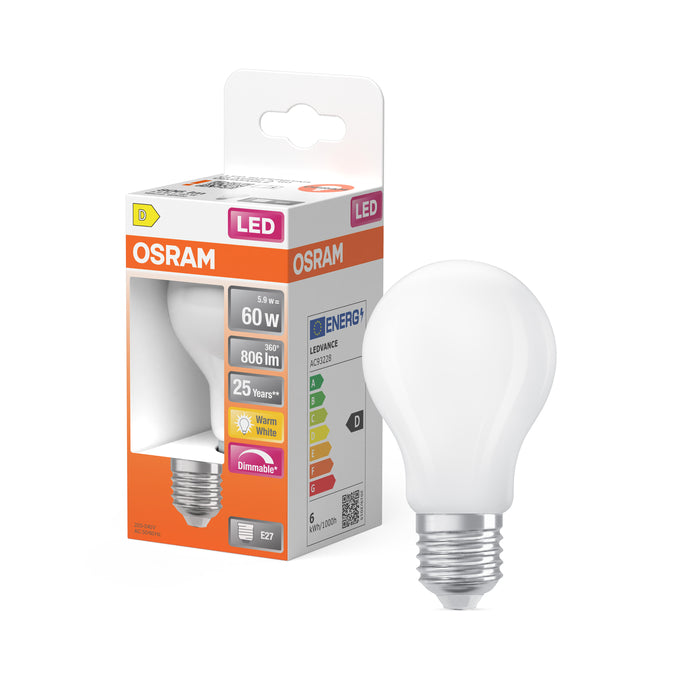 Osram F-LED Classic A60 Standaard 5,9watt E27 Dimbaar Mat