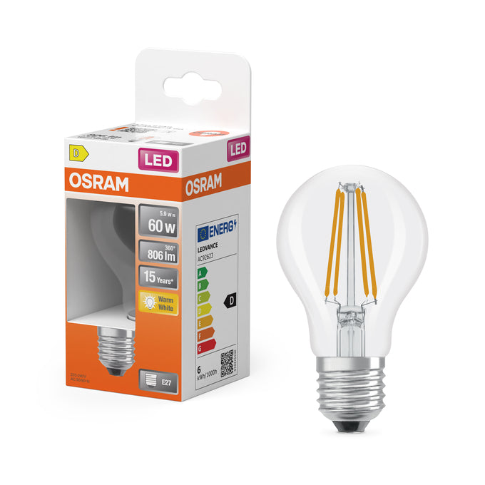 Osram A60 Standaard Lichtbron Warm Wit F-LED CLA60H 5,9W 827 E27 Helder
