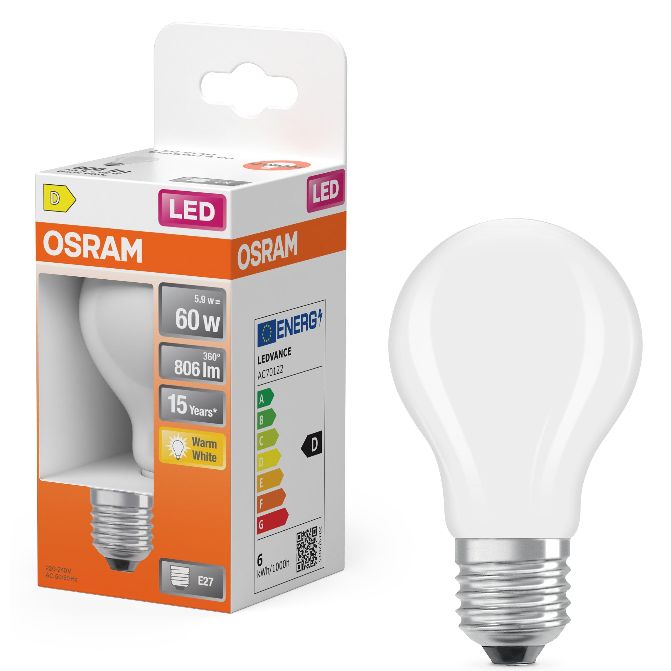 Osram A60 Standaard LED 5,9watt E27 2700K Mat