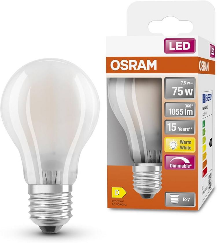 Osram A60 LED Lamp F-LED CLA75M Dimbaar 7,5watt 827 E27 Mat
