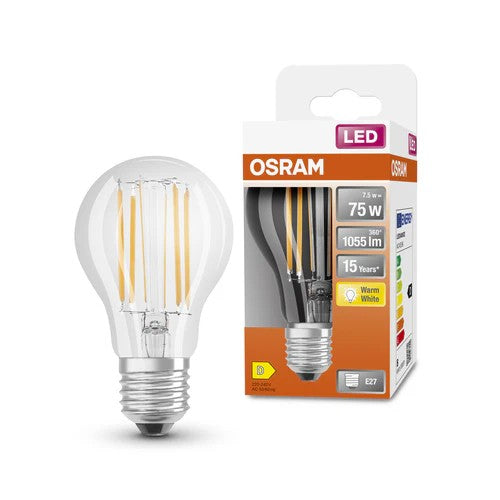 Osram A60 Standaard Lichtbron Warm Wit F-LED CLA75H 7,5W 827 E27 Helder