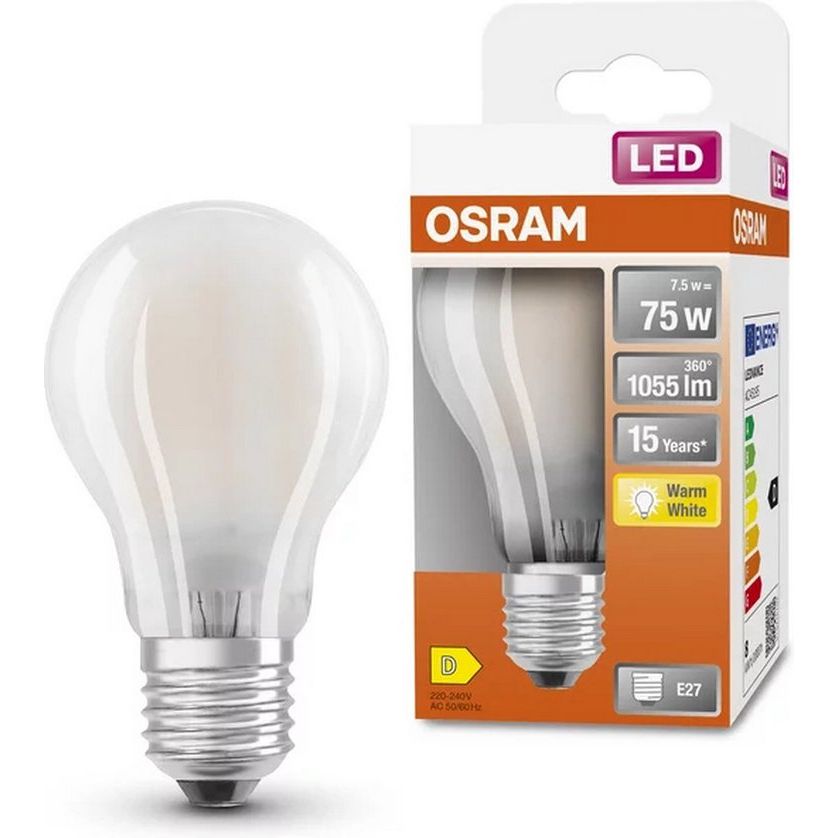 Osram A60 Standaard Lichtbron Warm Wit F-LED CLA75M 7,5W 827 E27 Mat - De Smid Verlichting