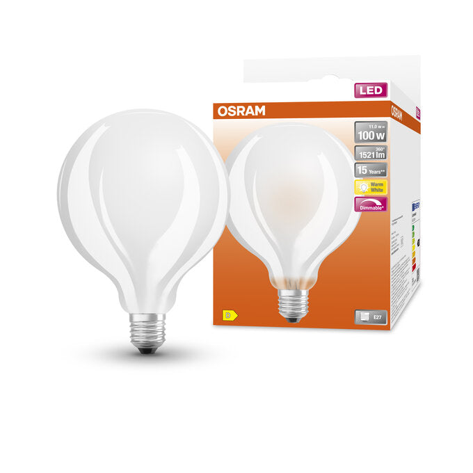 Osram G95 Globe bol lamp F-LED G95100M Dimbaar 11W 827 E27 Mat