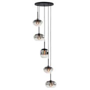 Highlight Bellini 5-Lichts ronde plafondplaat met Semi Smoke glazen 350cm