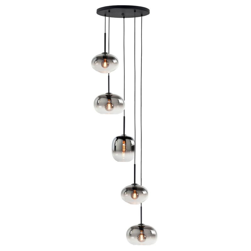 Highlight Bellini 5-Lichts ronde plafondplaat met Semi Smoke glazen 350cm