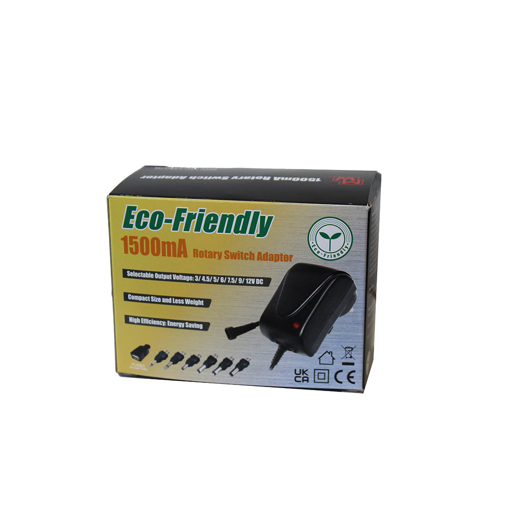 Adapter/voeding univ.gestab.3 t/m12V 1500mA+plugs