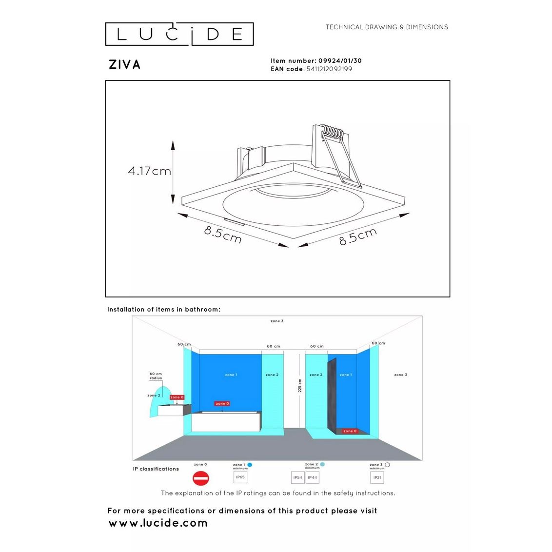 Lucide Ziva Inbouwspot Vierkant Ip44 09924/01/30 Zwart - De Smid Verlichting
