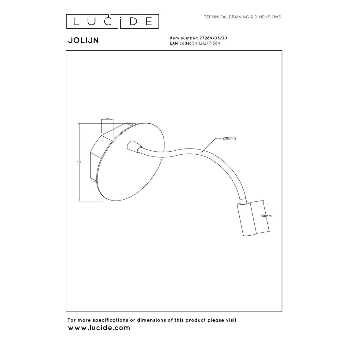 Lucide Jolijn Oplaadbare accu Flex Wandlamp Zwart - De Smid Verlichting