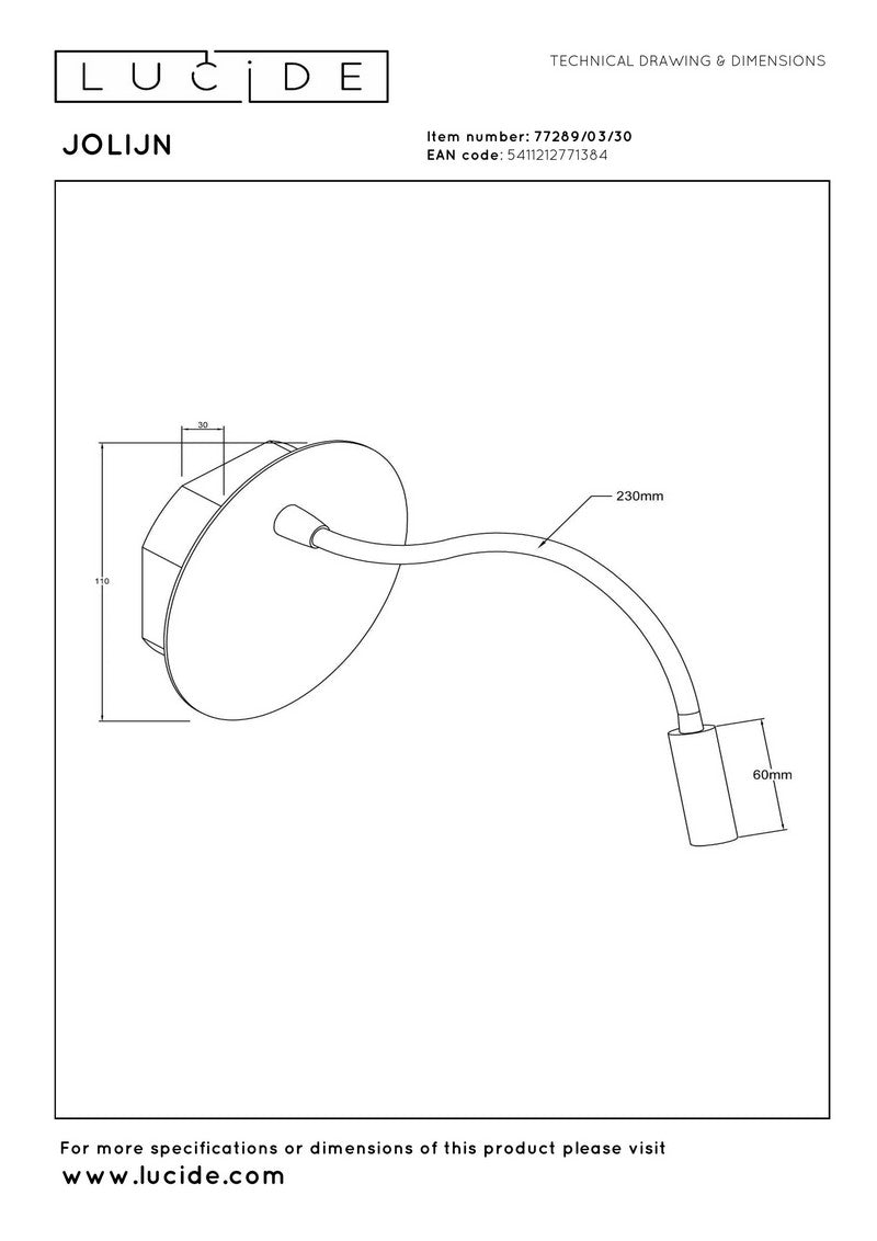Lucide Jolijn Oplaadbare accu Flex Wandlamp Zwart De laatste