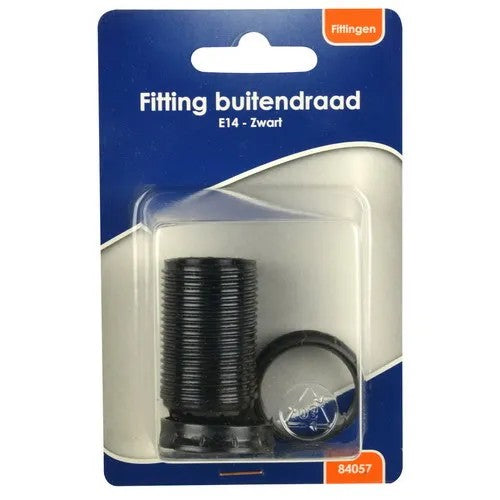 Fitting E14 buitendraad Zwart + 2 fitting ringen Blister