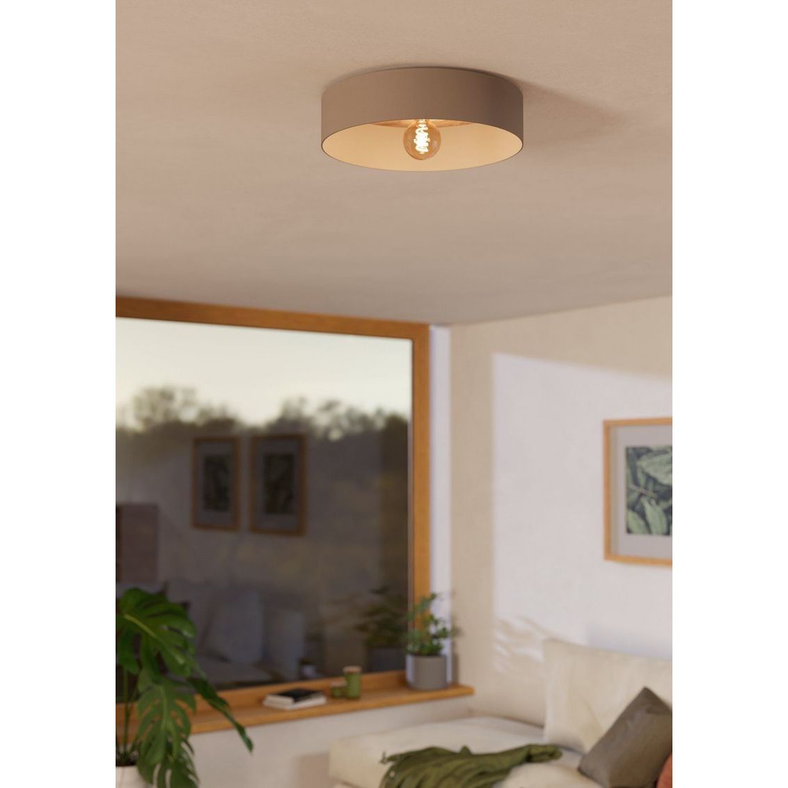 Dubai Plafondlamp Taupe/Mat messing/bruin hout - De Smid Verlichting