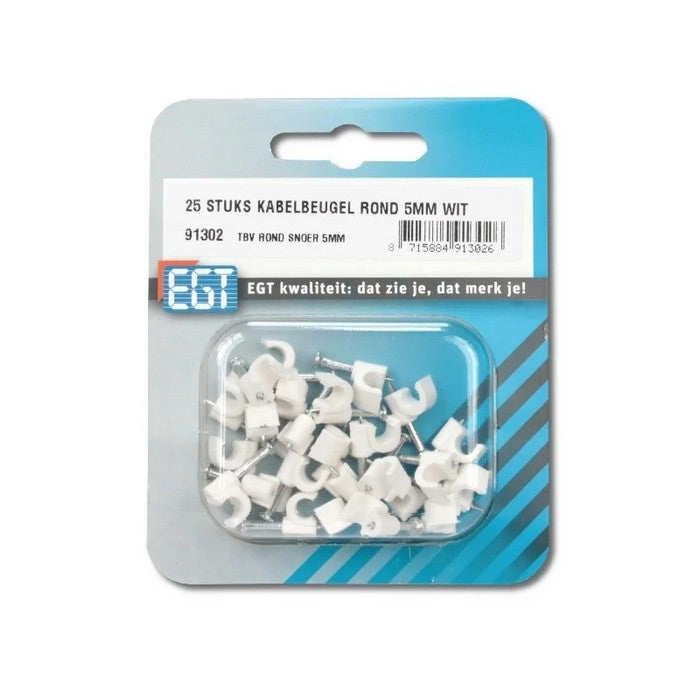 25 Stuks Kabelbeugel Rond 5mm Wit