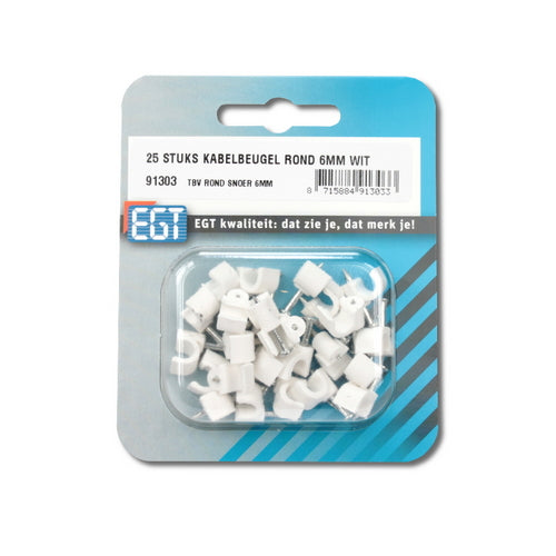 EGT 25 Stuks Kabelbeugel Rond 6mm Wit 91303