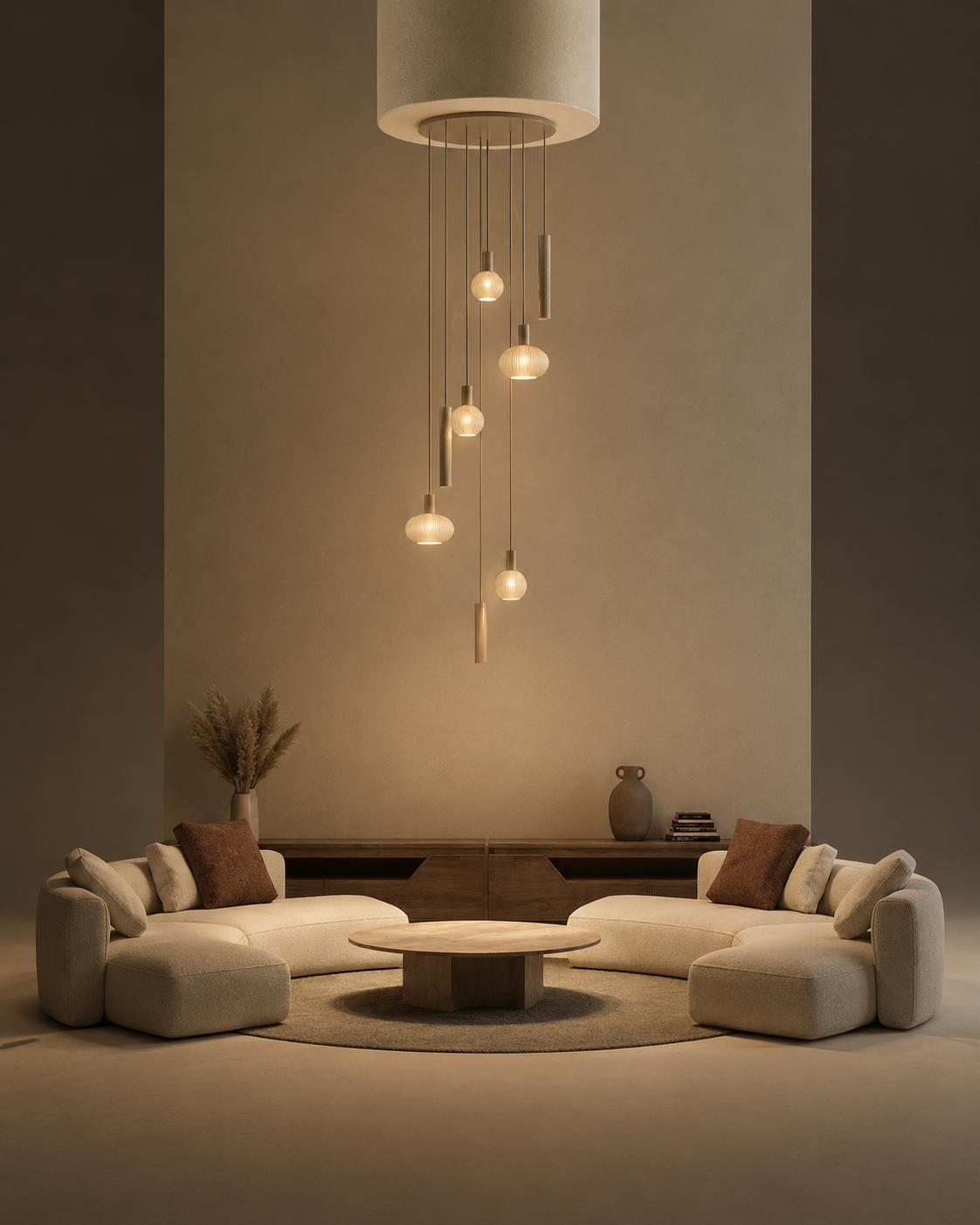ZTAHL Como 8-Lichts Hanglamp Rond Ø80cm 9146-Quartz Exclusief Lichtbronnen
