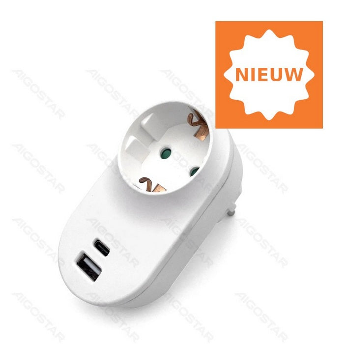 EGT Stekker WCD + RA + USB Type A&C – Wit 92846