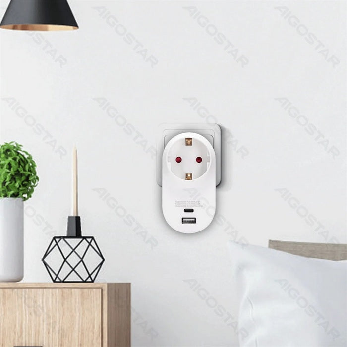 EGT Stekker WCD + RA + USB Type A&C – Wit 92846
