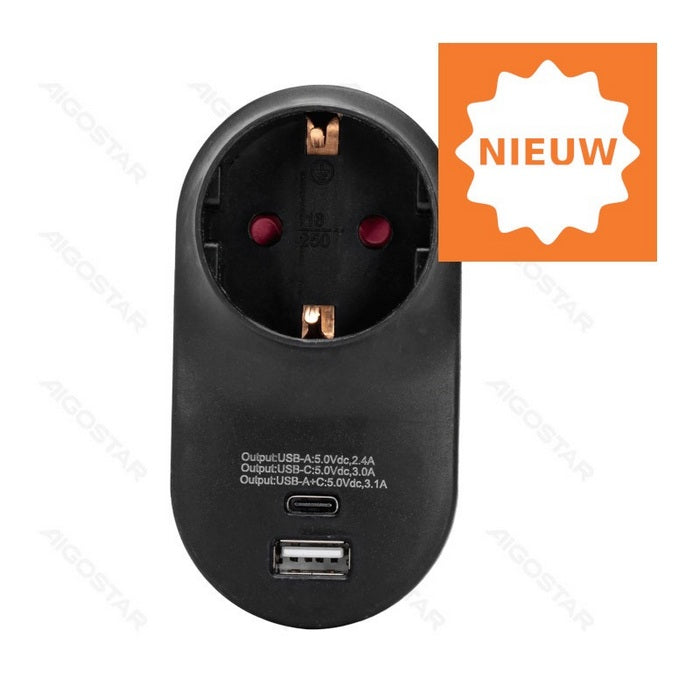 EGT Stekker WCD + RA + USB Type A&C – Zwart 92848