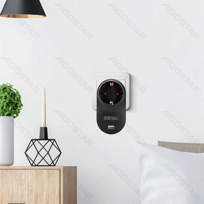 EGT Stekker WCD + RA + USB Type A&C – Zwart 92848