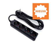 Egt Stekkerdoos 4-weg+RA+1.5mtr 3x1 zwart max. belasting 3680watt