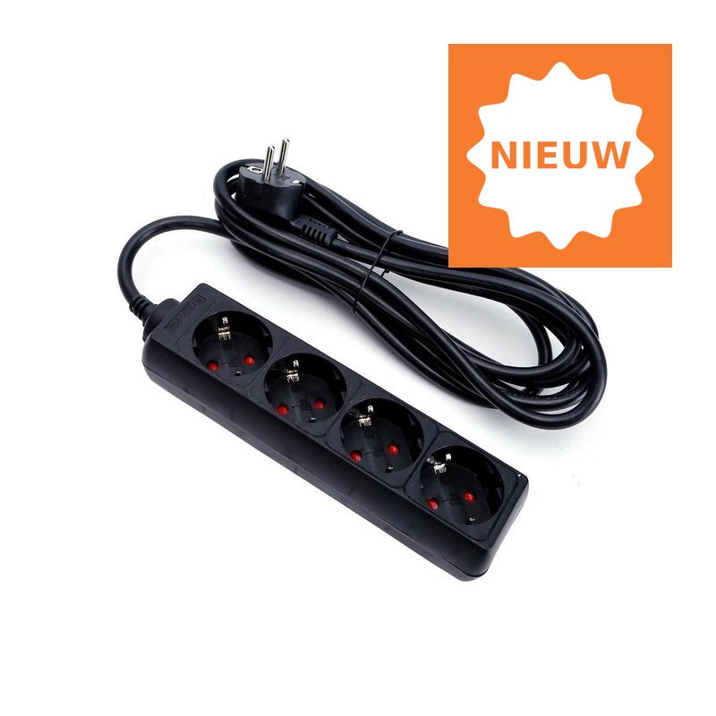 Egt Stekkerdoos 4-weg+RA+3mtr 3x1Q zwart