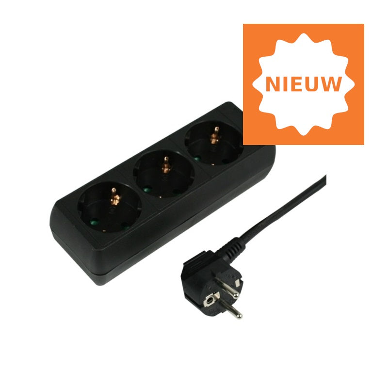 Egt Stekkerdoos 3-weg+RA+3mtr 3x1Q zwart