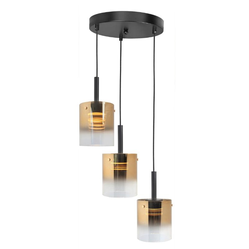 Highlight Salerno 3-Lichts Hanglamp H5428.36 Zwart/Semi Gold Glas