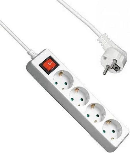 Stekkerdoos 4Voudig+Knop 3,0M 3X1Q WIT