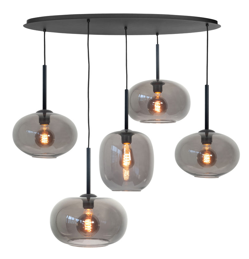 Highlight Bellini 5-lichts hanglamp ovaal Zwart met rookglas