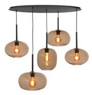 Highlight Bellini 5-lichts hanglamp ovaal Zwart met Bruin glas - De Smid Verlichting