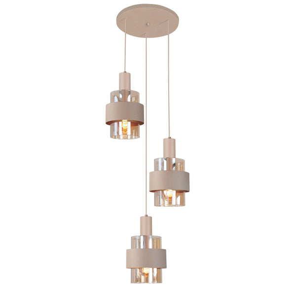 Marrone 3-Lichts Hanglamp Rond Zand/Glas Bruin - De Smid Verlichting