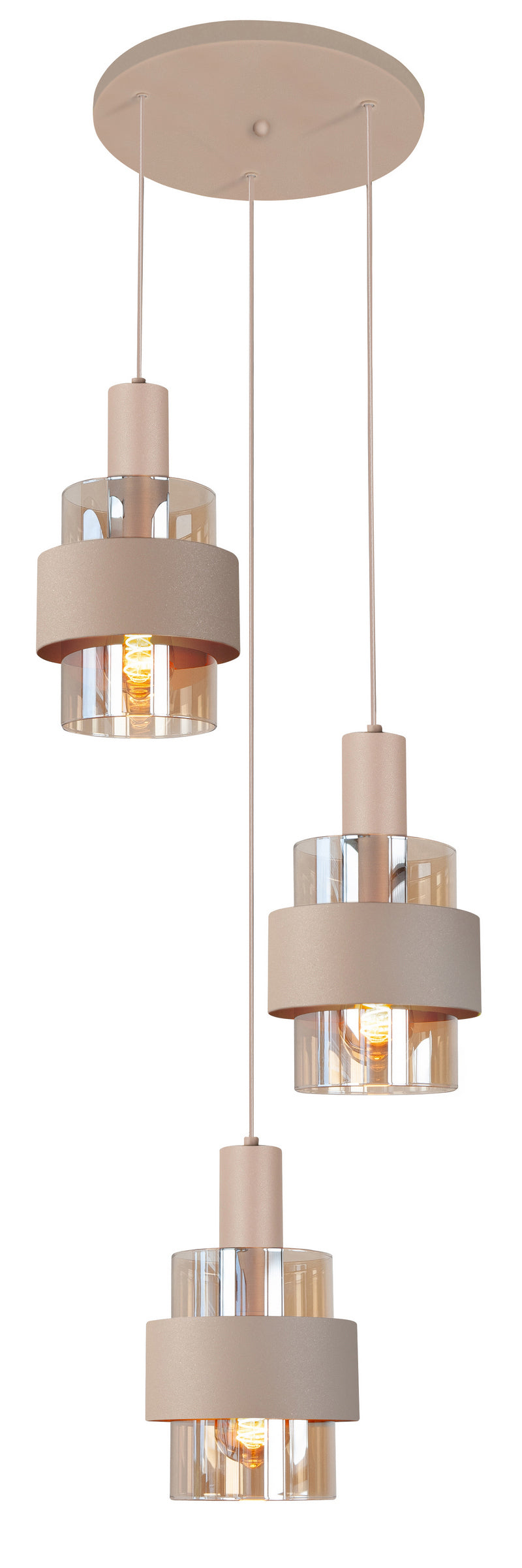 Marrone 3-Lichts Hanglamp Rond Zand/Glas Bruin