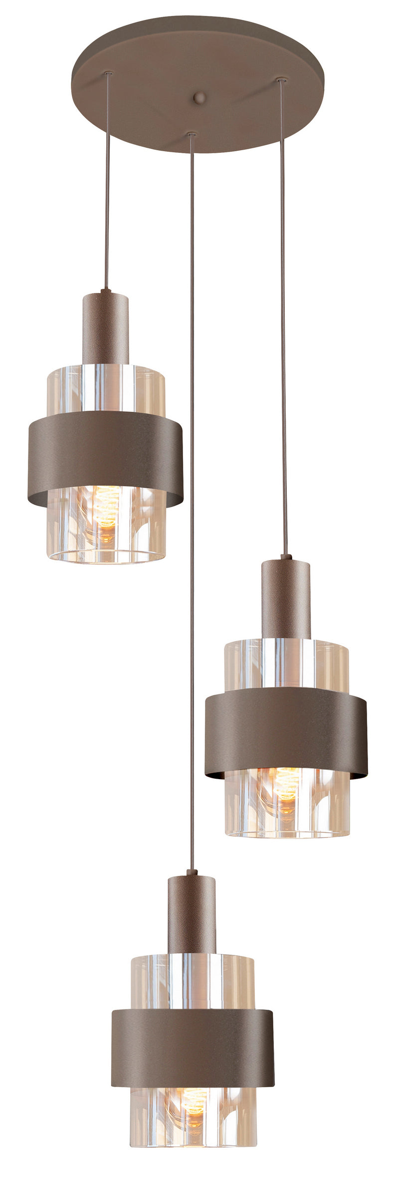 Highlight Marrone 3-Lichts Hanglamp Rond H5681.04 Mat Choco/Glas Thee