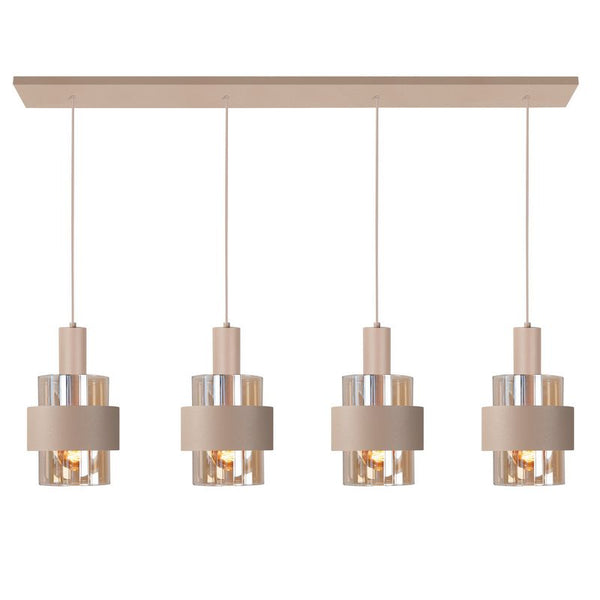 Marrone 4-Lichts Hanglamp Balk Zand/Glas Bruin - De Smid Verlichting