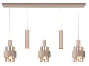 Highlight Marrone 5-Lichts Hanglamp Balk Mat Zand/Bruin Glas