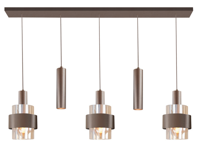 Highlight Marrone 5-Lichts Hanglamp Balk H5684.04 Mat Choco/Glas Thee