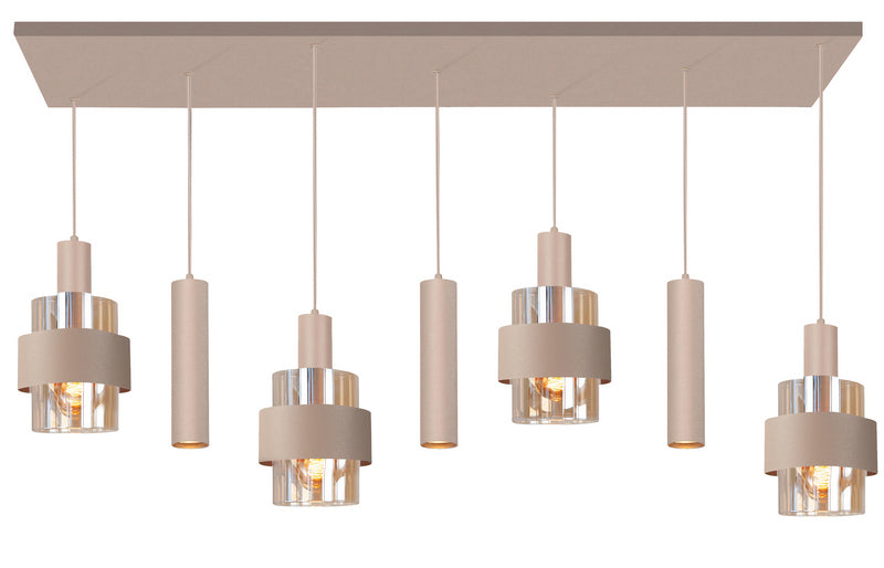 Highlight Marrone 7-Lichts Hanglamp Balk Mat Zand/bruine glazen