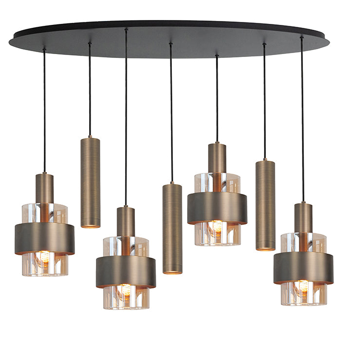 Marrone 7-Lichts Hanglamp Ovaal Mat Zwart/Brons/Bruin Glas