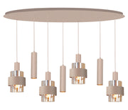 Marrone 7-Lichts Hanglamp Ovaal Mat Zand met Bruine Glazen