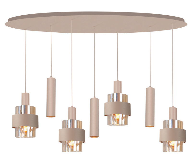 Marrone 7-Lichts Hanglamp Ovaal Mat Zand met Bruine Glazen
