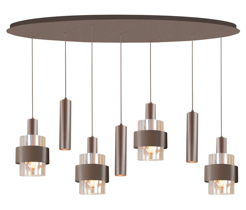 Marrone 7-Lichts Hanglamp Ovaal H5686.04 Mat Choco/Brons/Glas Thee