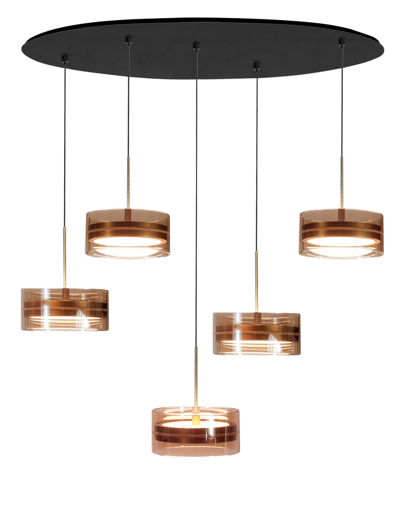 Highlight Enzo 5-Lichts Hanglamp Ovaal 4860 Lumen Brons/Zwart/Glas Amber