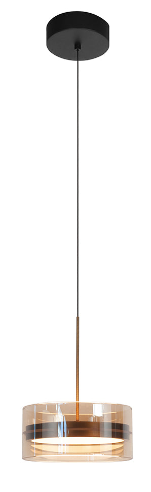 Enzo 1-Lichts Hanglamp Rond 18watt Brons/Zwart/Glas Amber 2700 kelvin