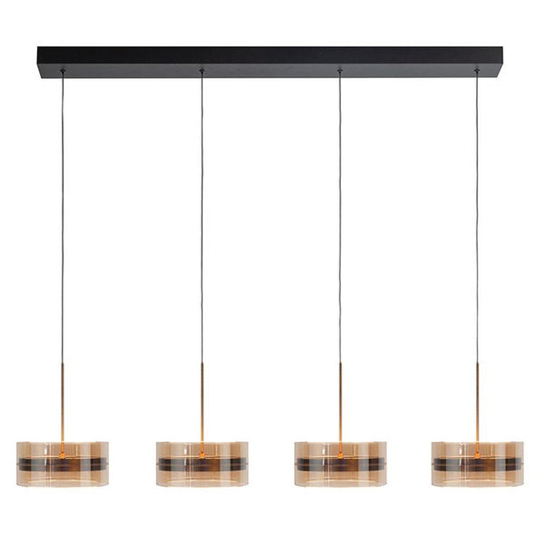 Enzo 4-Lichts Hanglamp Balk 4 x 18watt Brons/Zwart/Glas Amber 2700 kelvin - De Smid Verlichting