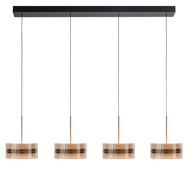 Enzo 4-Lichts Hanglamp Balk 4 x 18watt Brons/Zwart/Glas Amber 2700 kelvin