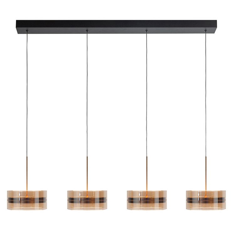Enzo 4-Lichts Hanglamp Balk 4 x 18watt Brons/Zwart/Glas Amber 2700 kelvin